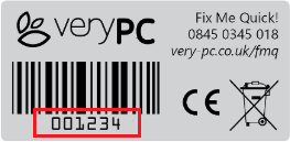 Example VeryPC serial number sticker format one