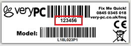 Example VeryPC serial number sticker format three